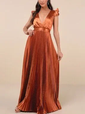 Lulus Plus Size Lulus | Dresses | Lulus Plus Size Rust Orange Satin Pleated Maxi Dress ...